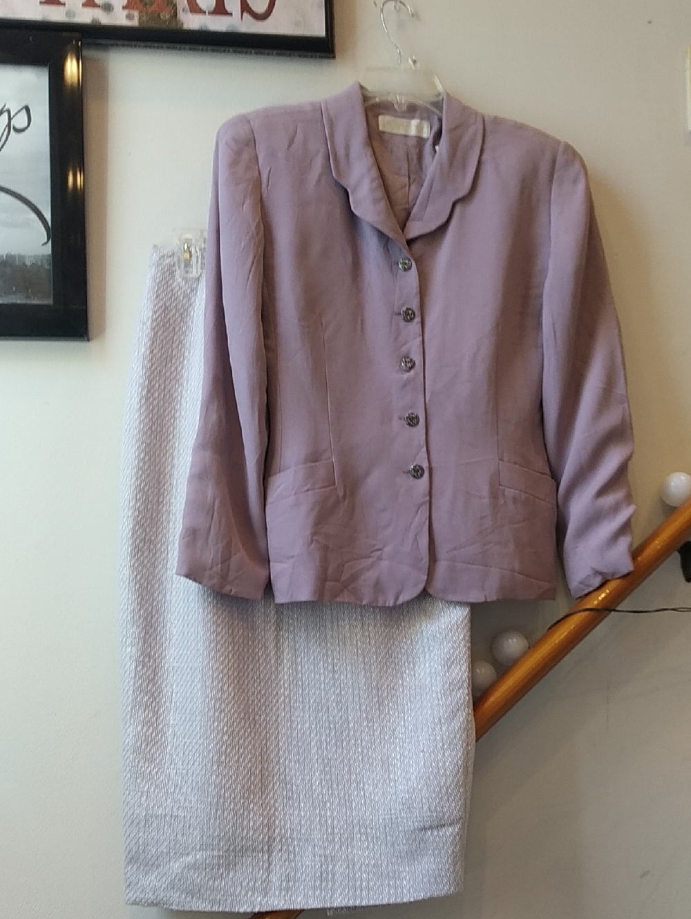 Dana Buchman Lavender Dress Jacket Paired With Tweed Skirt In White And Lavender